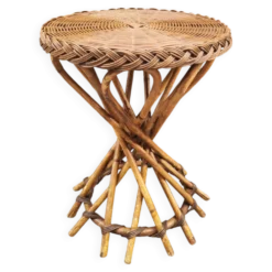 Table d'appoint en rotin 1950 midcentury