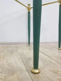 Table d'appoint moderne du milieu du siècle, verre clair, laiton doré, métal vert, F