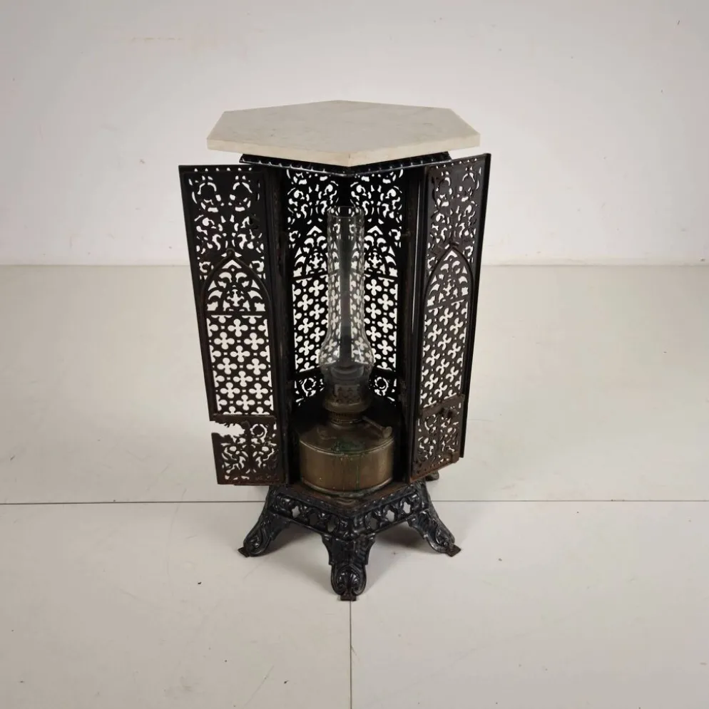 Table d'appoint orientale en fonte avec plateau en marbre, fin du 19e siècle