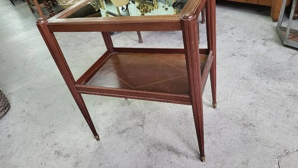 Table d'appoint ou desserte a miroir art deco en marqueterie