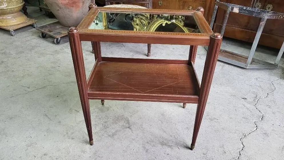 Table d'appoint ou desserte a miroir art deco en marqueterie