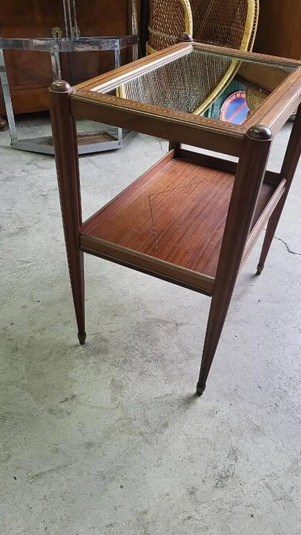 Table d'appoint ou desserte a miroir art deco en marqueterie