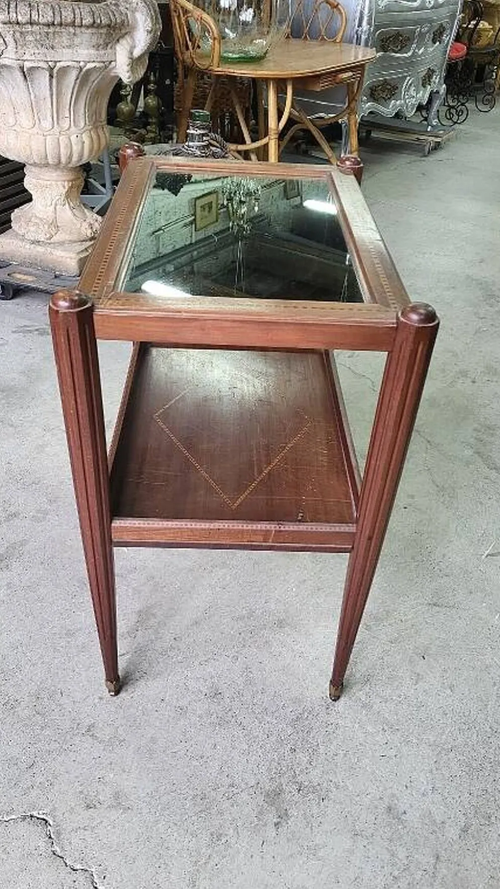 Table d'appoint ou desserte a miroir art deco en marqueterie