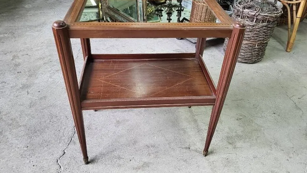 Table d'appoint ou desserte a miroir art deco en marqueterie