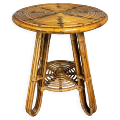 Table d'appoint ou table d'usage occasionnel en rotin à crayon italien du milieu du siècle, vers les années 1950.
