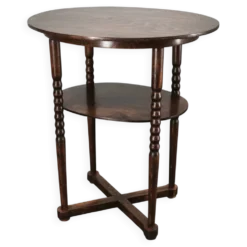 Table d'appoint ovale en hêtre Art Déco tchèque des années 1920 avec étagère inférieure