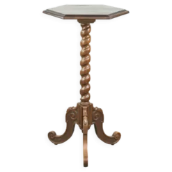 Table d'appoint/plant en chêne ancien, haute, avec sculpture sur bois et pied tourné.