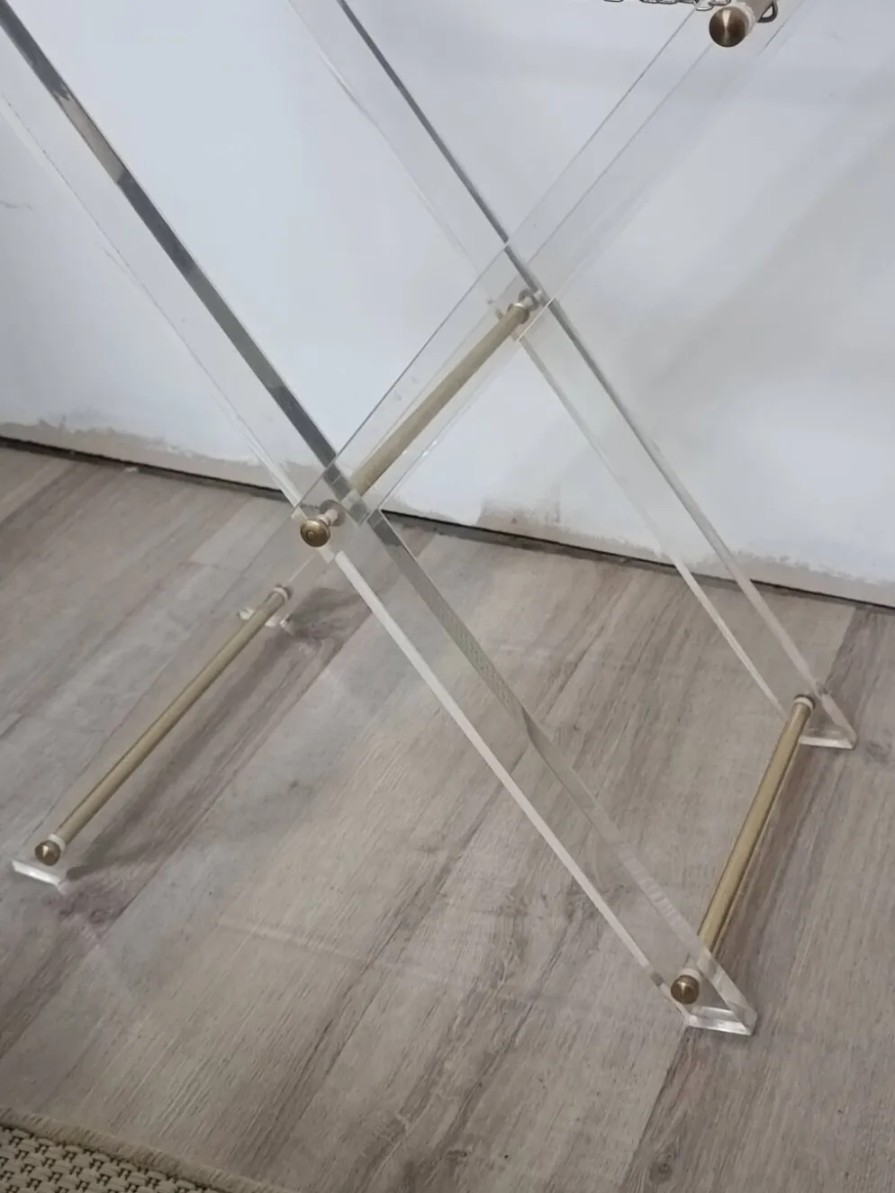 Table D'Appoint Pliante Plexiglas Laiton 1970s