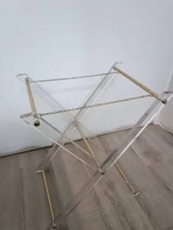 Table D'Appoint Pliante Plexiglas Laiton 1970s