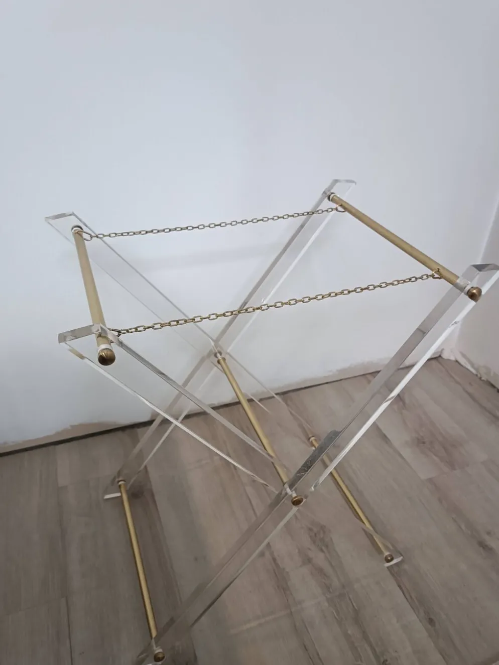 Table D'Appoint Pliante Plexiglas Laiton 1970s