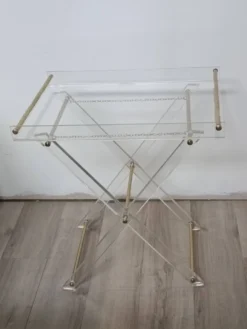 Table D'Appoint Pliante Plexiglas Laiton 1970s