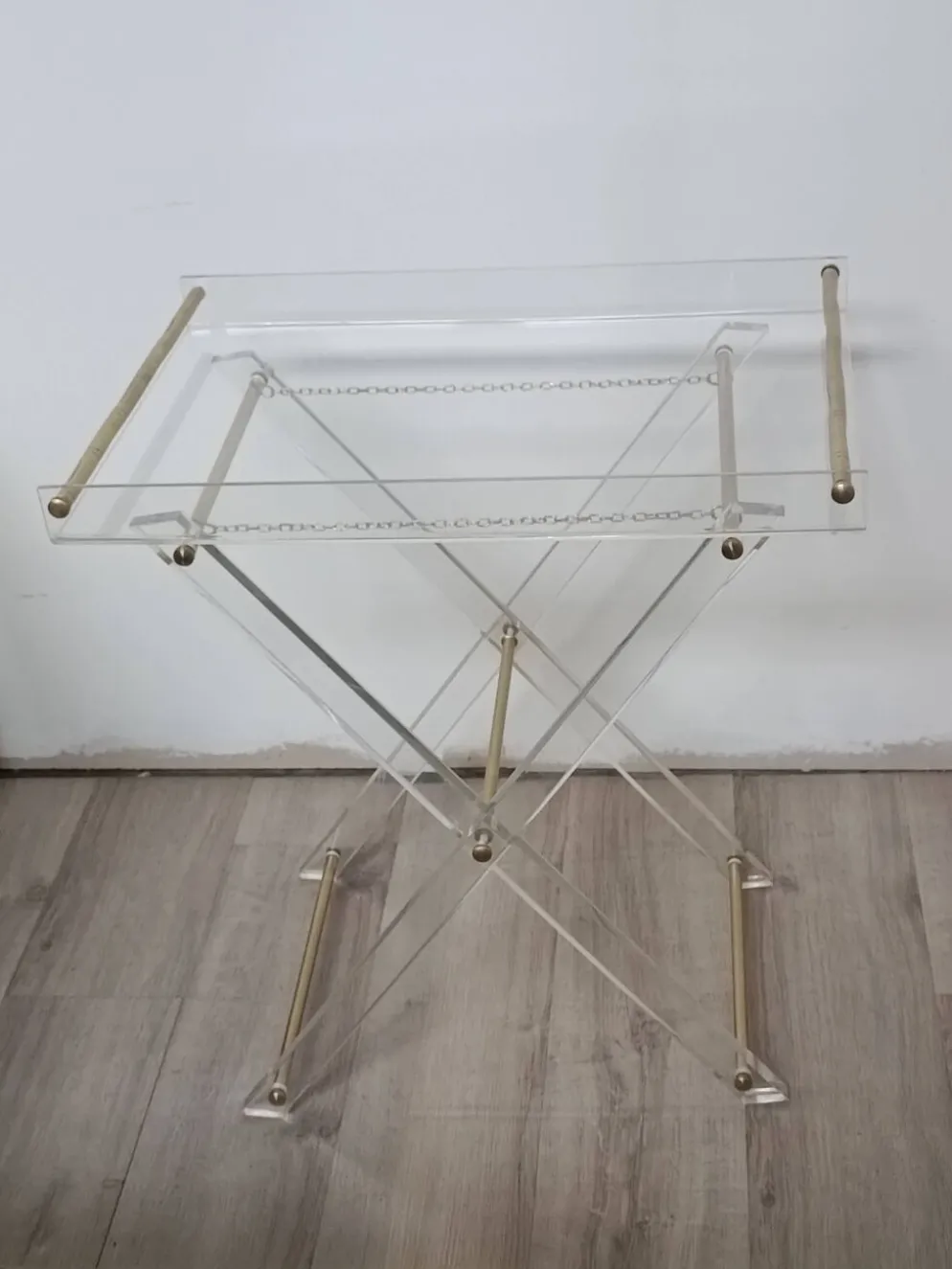 Table D'Appoint Pliante Plexiglas Laiton 1970s