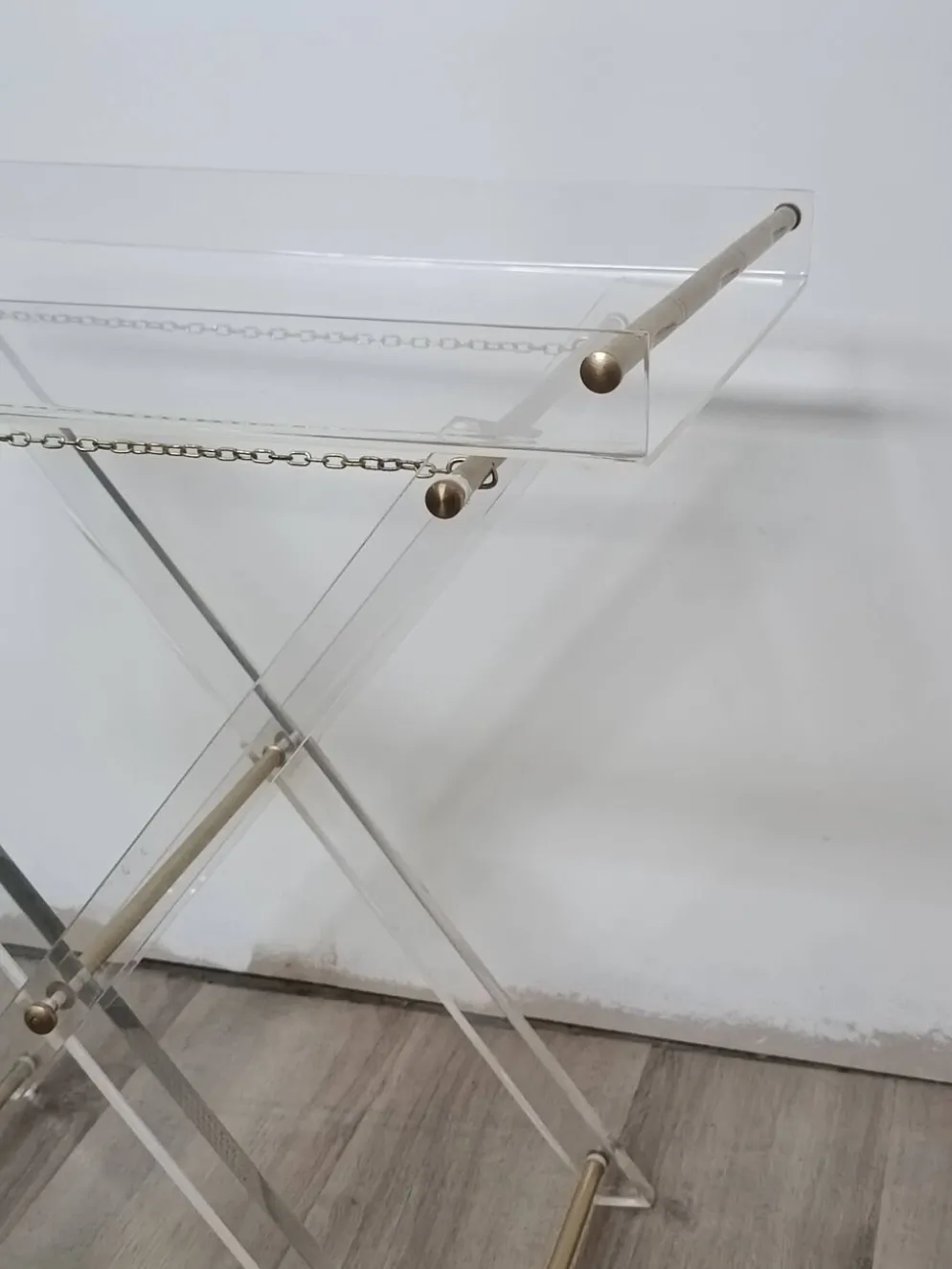 Table D'Appoint Pliante Plexiglas Laiton 1970s