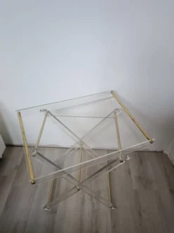 Table D'Appoint Pliante Plexiglas Laiton 1970s
