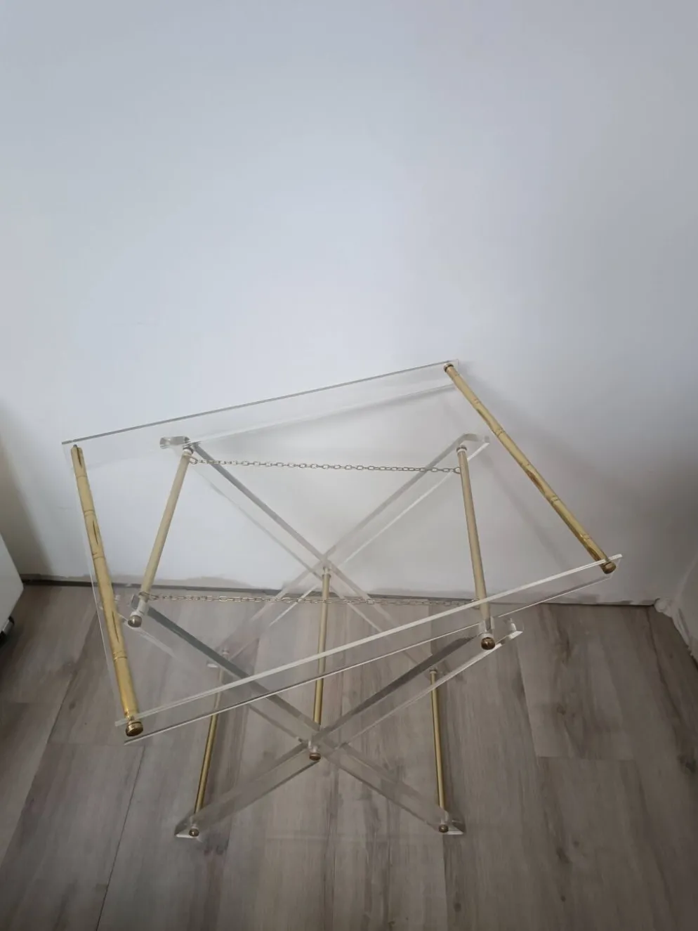 Table D'Appoint Pliante Plexiglas Laiton 1970s