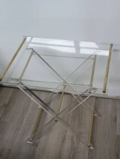 Table D'Appoint Pliante Plexiglas Laiton 1970s