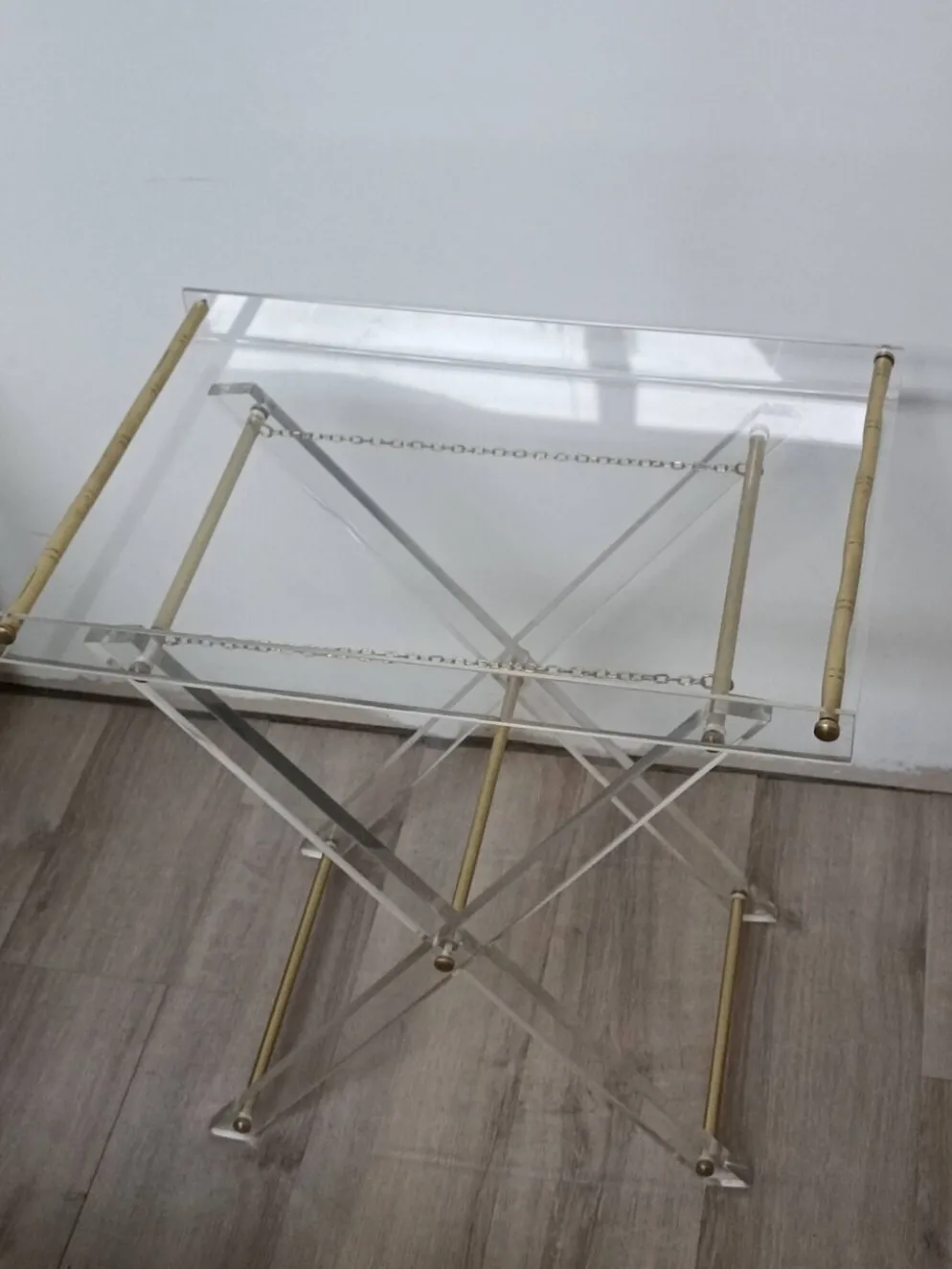 Table D'Appoint Pliante Plexiglas Laiton 1970s