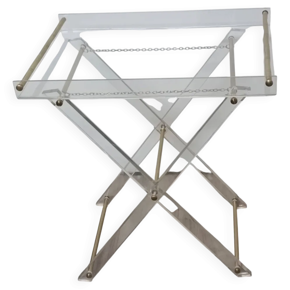 Table D'Appoint Pliante Plexiglas Laiton 1970s