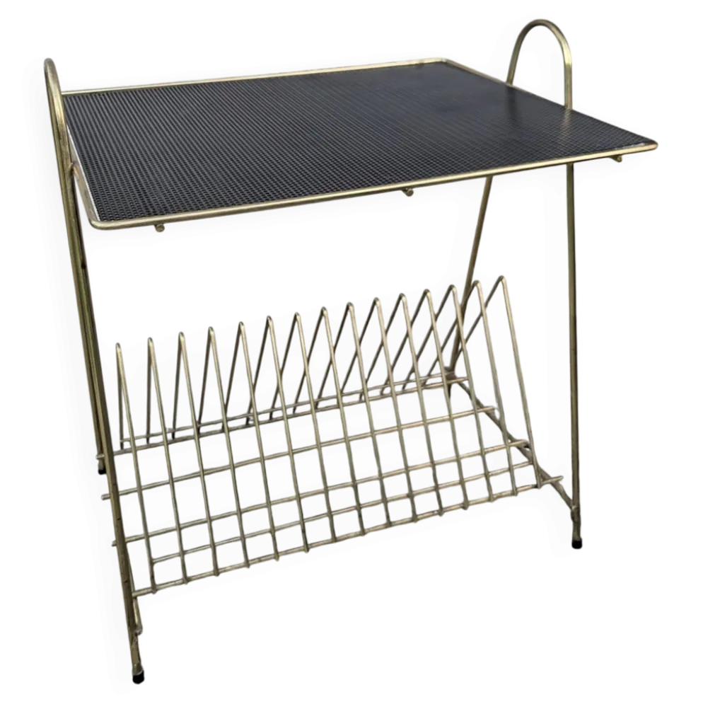 Table d'appoint porte-vinyles Revues vintage 50 60 Mid Century