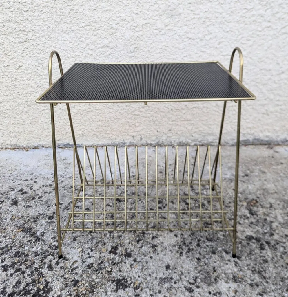 Table d'appoint porte-vinyles Revues vintage 50 60 Mid Century