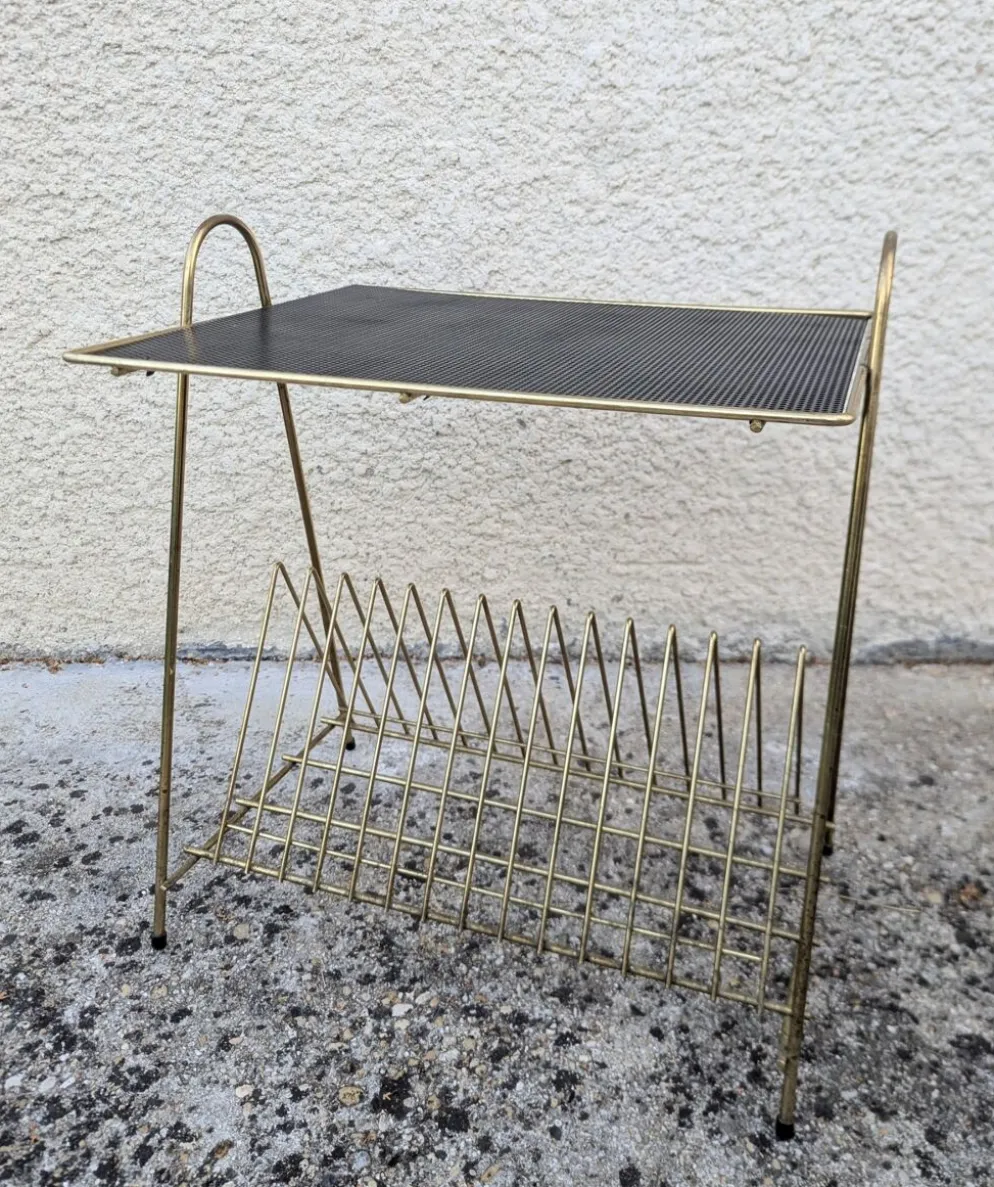 Table d'appoint porte-vinyles Revues vintage 50 60 Mid Century