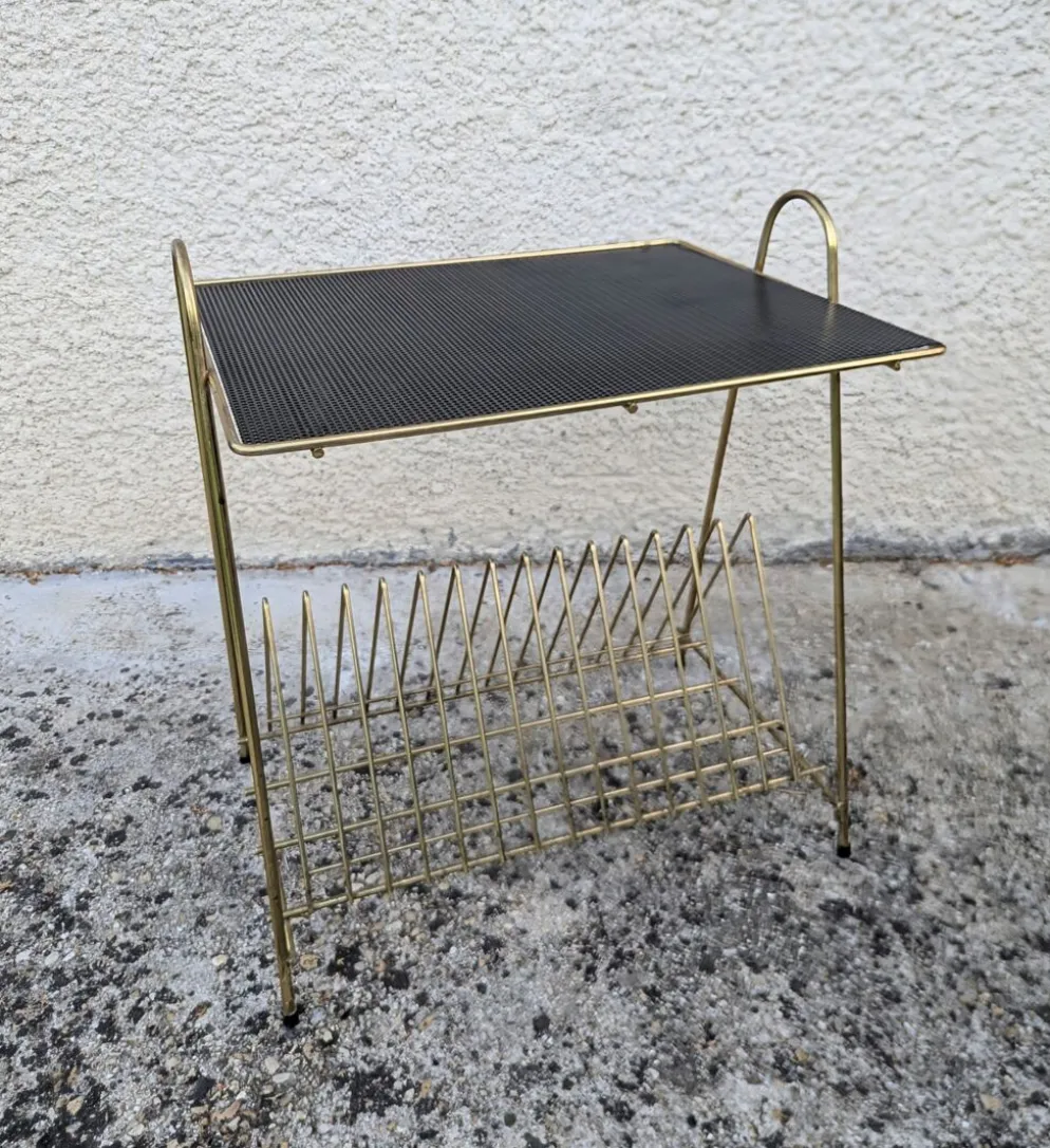 Table d'appoint porte-vinyles Revues vintage 50 60 Mid Century