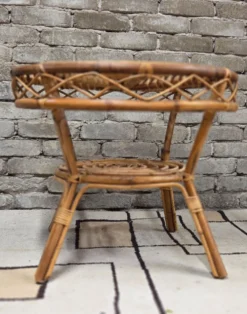 Table d’appoint ronde vintage en rotin – années 60/70
