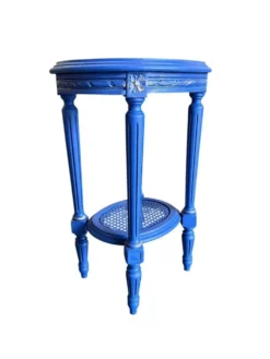 Table d'appoint ronde vintage en bois bleu / guéridon / support