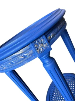Table d'appoint ronde vintage en bois bleu / guéridon / support