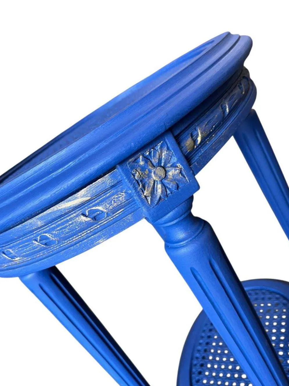 Table d'appoint ronde vintage en bois bleu / guéridon / support