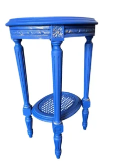 Table d'appoint ronde vintage en bois bleu / guéridon / support