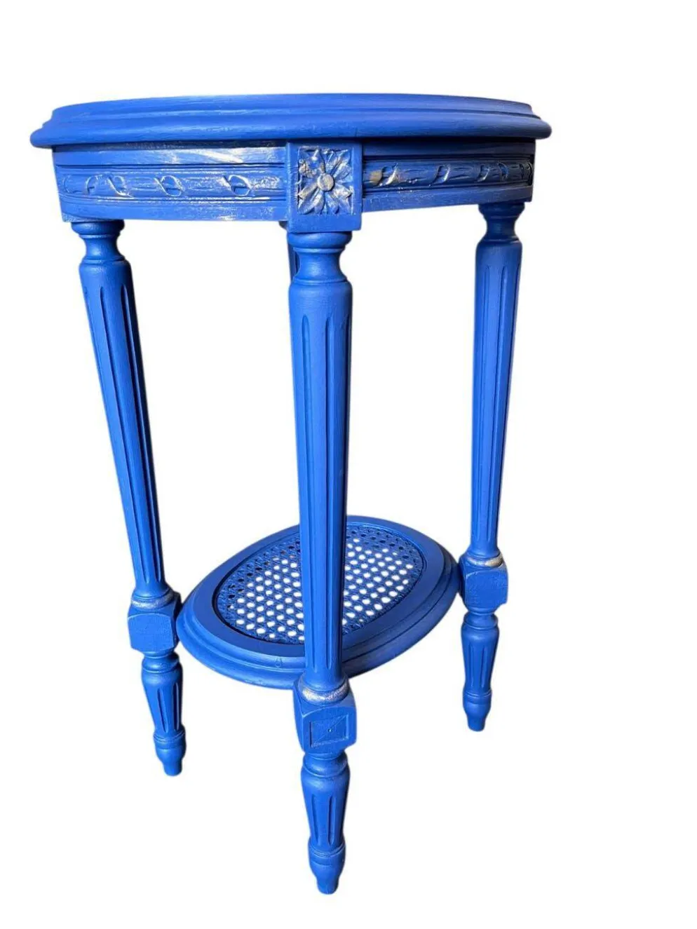 Table d'appoint ronde vintage en bois bleu / guéridon / support