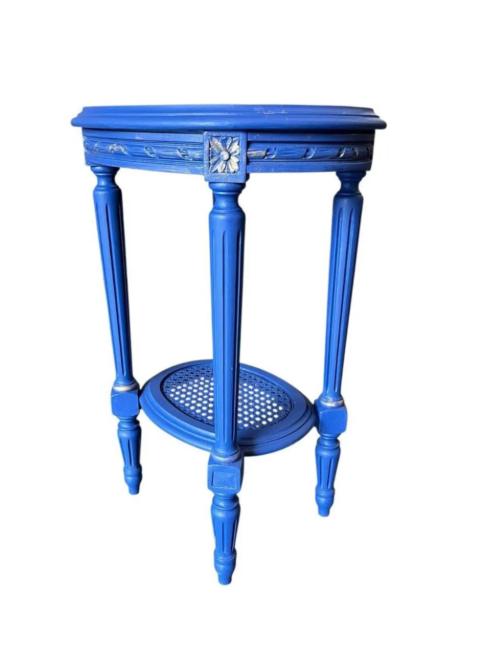 Table d'appoint ronde vintage en bois bleu / guéridon / support