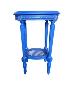 Table d'appoint ronde vintage en bois bleu / guéridon / support