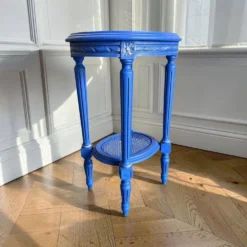 Table d'appoint ronde vintage en bois bleu / guéridon / support