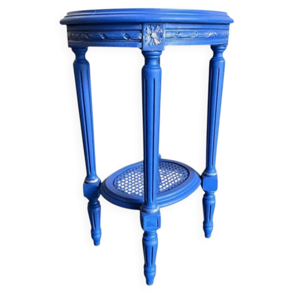 Table d'appoint ronde vintage en bois bleu / guéridon / support