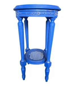 Table d'appoint ronde vintage en bois bleu / guéridon / support