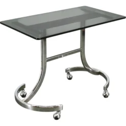 Table d'appoint roulant en chrome et verre fumé de l'ère spatiale italienne des années 1970
