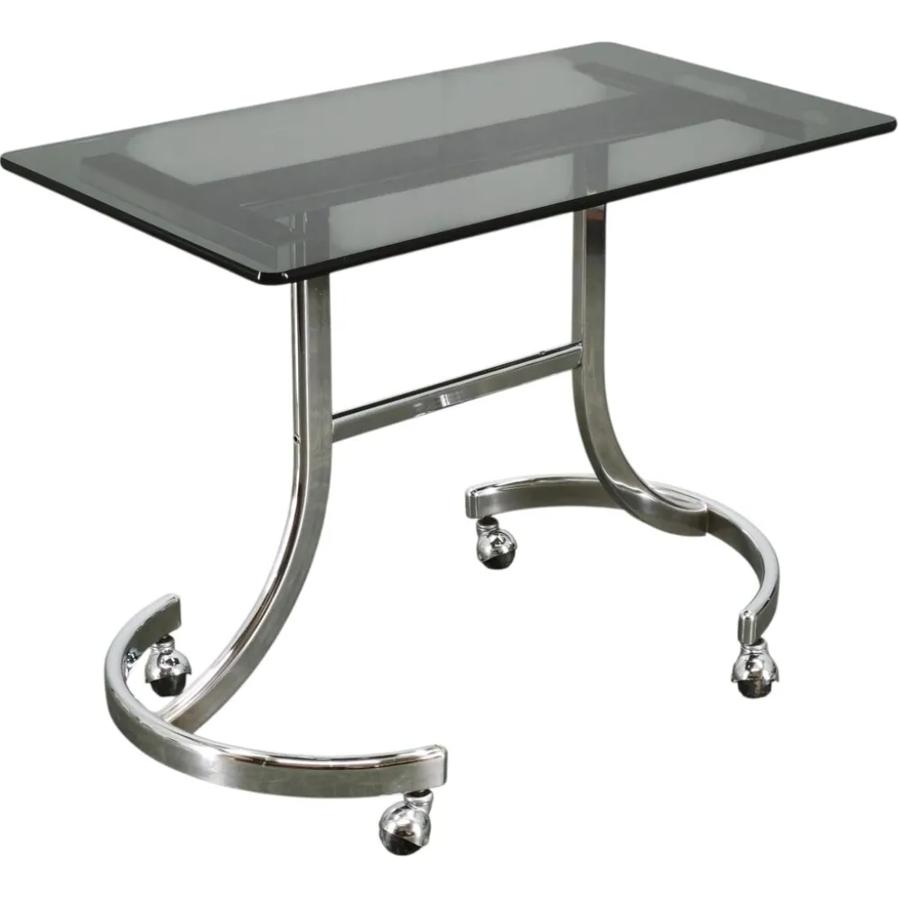 Table d'appoint roulant en chrome et verre fumé de l'ère spatiale italienne des années 1970