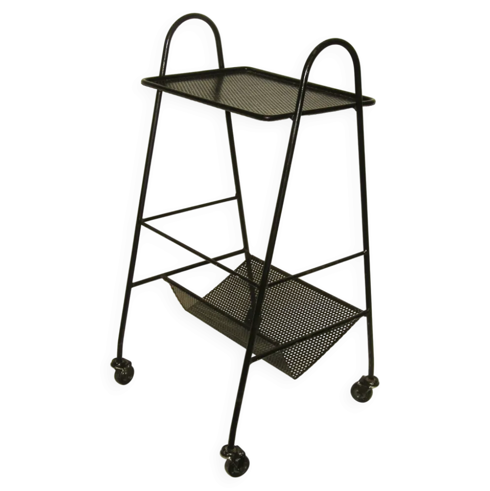 Table d' appoint à roulettes et porte-livres des années 50