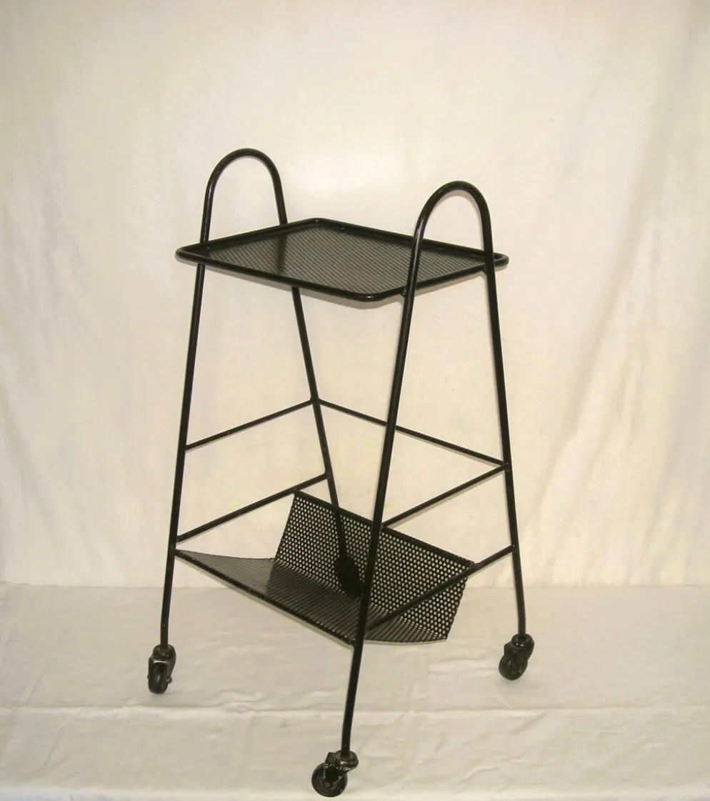 Table d' appoint à roulettes et porte-livres des années 50