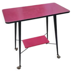 table d'appoint à roulette - skaï rouge - vintage
