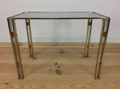 Table d'appoint 70's chrome et doré, Hollywood Regency, bout de canapé