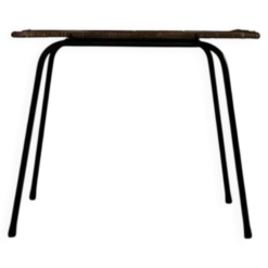 Table d'appoint sellette vintage en métal noir et osier, 1950