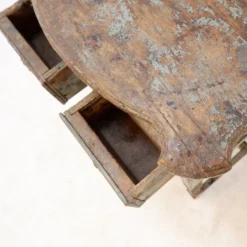 Table d'appoint 2 tiroirs en bois patiné - 20ème siècle