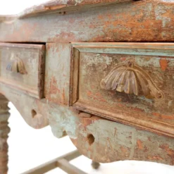 Table d'appoint 2 tiroirs en bois patiné - 20ème siècle