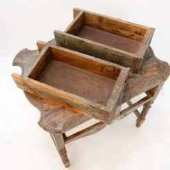 Table d'appoint 2 tiroirs en bois patiné - 20ème siècle