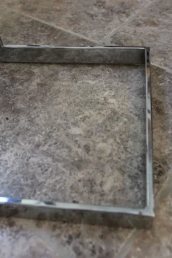 Table d’appoint verre, chrome « Gebra », années 80, étiquette d'origine