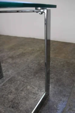 Table d’appoint verre, chrome « Gebra », années 80, étiquette d'origine