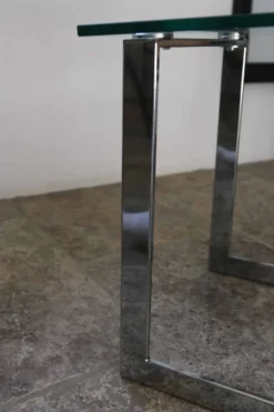 Table d’appoint verre, chrome « Gebra », années 80, étiquette d'origine